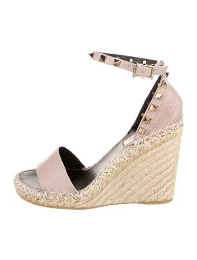 Pre-owned Valentino Garavani Leather Studded Accents Espadrilles In Neutral