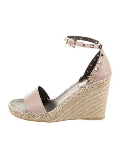 Pre-owned Valentino Garavani Leather Studded Accents Espadrilles In Neutral