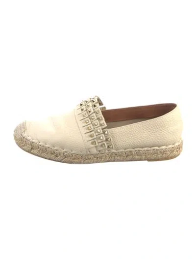 Pre-owned Valentino Garavani Leather Studded Accents Espadrilles In Neutral