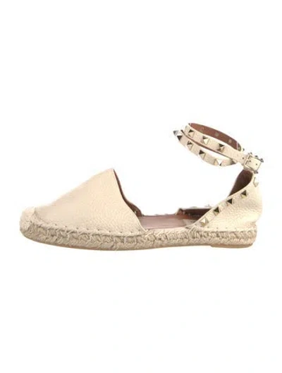 Pre-owned Valentino Garavani Leather Studded Accents Espadrilles In Neutrals