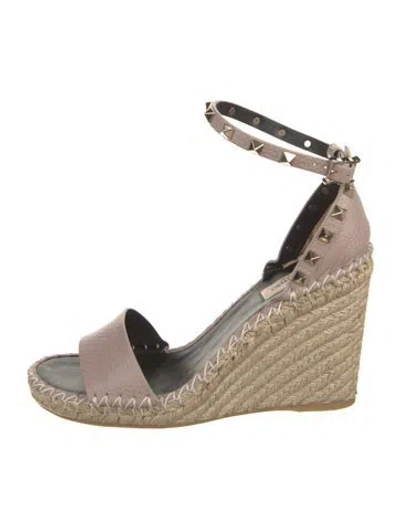 Pre-owned Valentino Garavani Leather Studded Accents Espadrilles In Pink