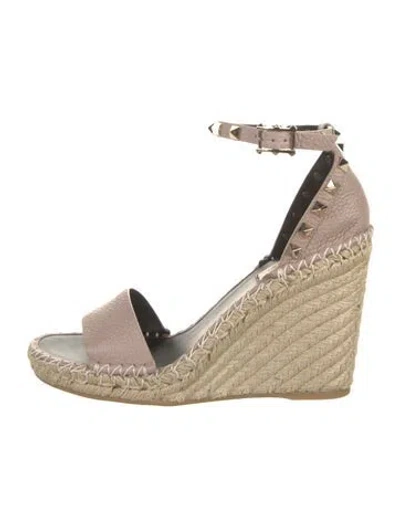 Pre-owned Valentino Garavani Leather Studded Accents Espadrilles W/ Tags In Neutral