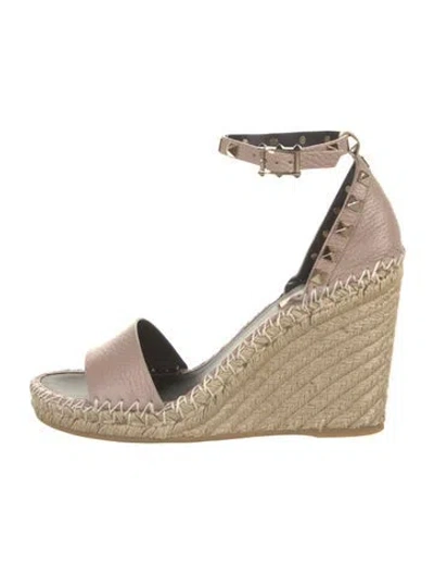 Pre-owned Valentino Garavani Leather Studded Accents Espadrilles W/ Tags In Neutral