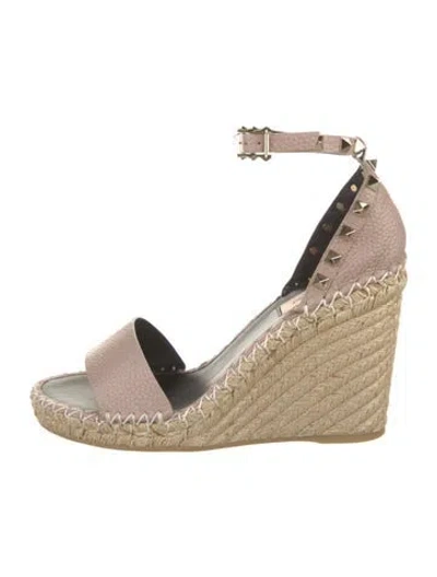 Pre-owned Valentino Garavani Leather Studded Accents Espadrilles W/ Tags In Neutral