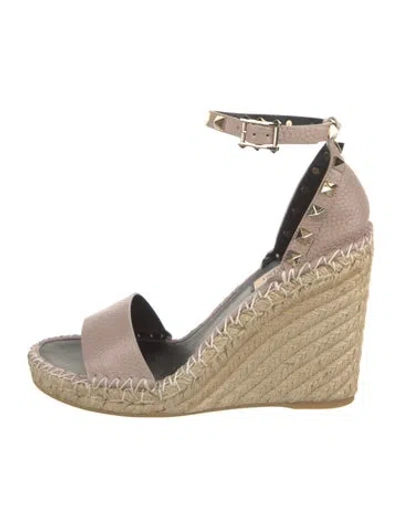 Pre-owned Valentino Garavani Leather Studded Accents Espadrilles W/ Tags In Neutral