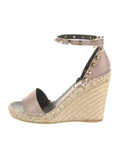 Pre-owned Valentino Garavani Leather Studded Accents Espadrilles W/ Tags In Neutral