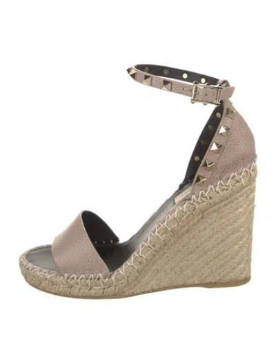 Pre-owned Valentino Garavani Leather Studded Accents Espadrilles W/ Tags In Neutral