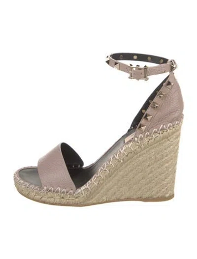 Pre-owned Valentino Garavani Leather Studded Accents Espadrilles W/ Tags In Neutral