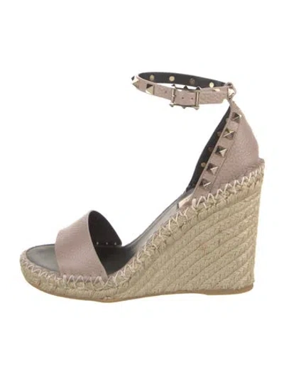 Pre-owned Valentino Garavani Leather Studded Accents Espadrilles W/ Tags In Neutral