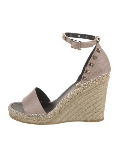 Pre-owned Valentino Garavani Leather Studded Accents Espadrilles W/ Tags In Neutral