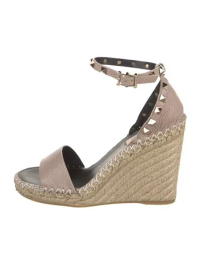 Pre-owned Valentino Garavani Leather Studded Accents Espadrilles W/ Tags In Neutral