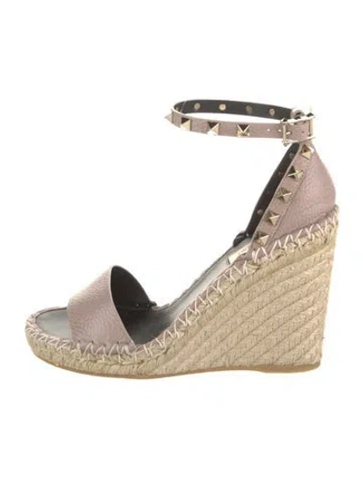 Pre-owned Valentino Garavani Leather Studded Accents Espadrilles W/ Tags In Neutral