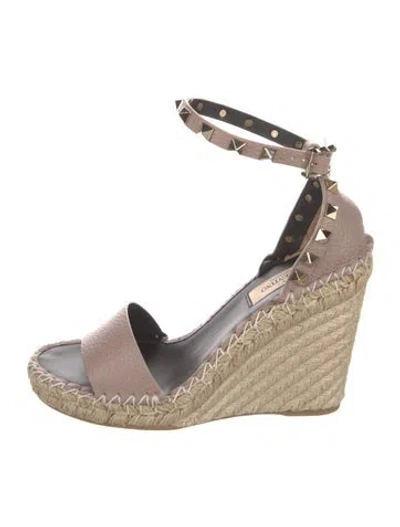 Pre-owned Valentino Garavani Leather Studded Accents Espadrilles W/ Tags In Neutral