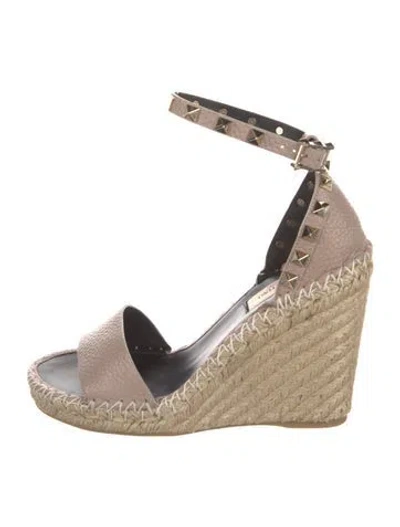 Pre-owned Valentino Garavani Leather Studded Accents Espadrilles W/ Tags In Neutral