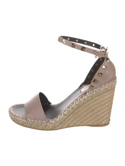 Pre-owned Valentino Garavani Leather Studded Accents Espadrilles W/ Tags In Neutral