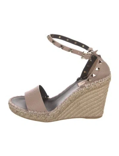 Pre-owned Valentino Garavani Leather Studded Accents Espadrilles W/ Tags In Neutral