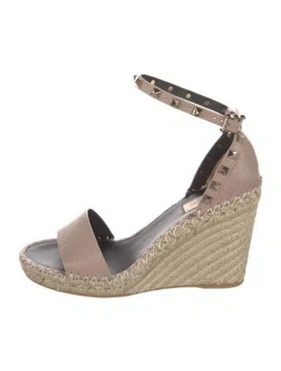 Pre-owned Valentino Garavani Leather Studded Accents Espadrilles W/ Tags In Neutral