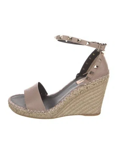Pre-owned Valentino Garavani Leather Studded Accents Espadrilles W/ Tags In Neutral