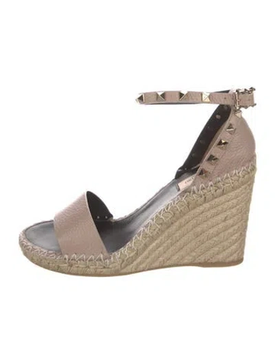 Pre-owned Valentino Garavani Leather Studded Accents Espadrilles W/ Tags In Neutral