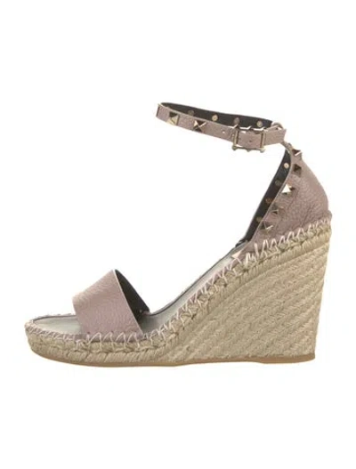 Pre-owned Valentino Garavani Leather Studded Accents Espadrilles W/ Tags In Neutral