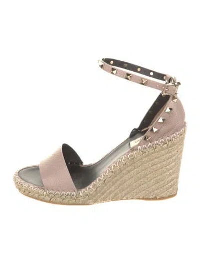 Pre-owned Valentino Garavani Leather Studded Accents Espadrilles W/ Tags In Neutral