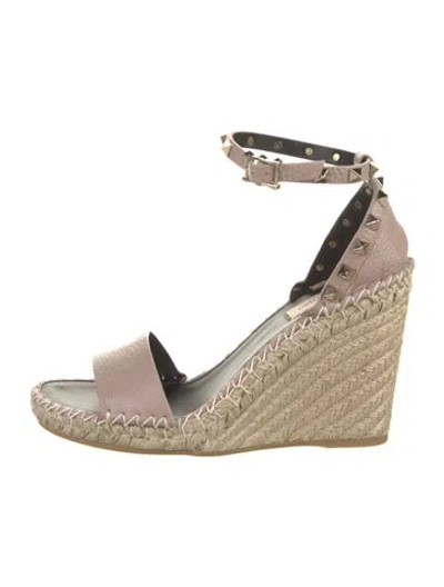 Pre-owned Valentino Garavani Leather Studded Accents Espadrilles W/ Tags In Neutral