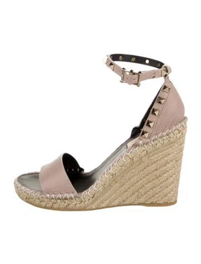 Pre-owned Valentino Garavani Leather Studded Accents Espadrilles W/ Tags In Neutral