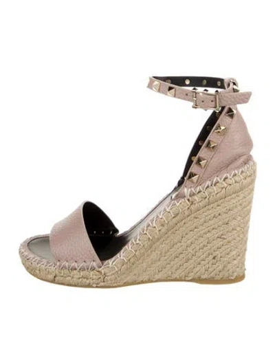 Pre-owned Valentino Garavani Leather Studded Accents Espadrilles W/ Tags In Neutral