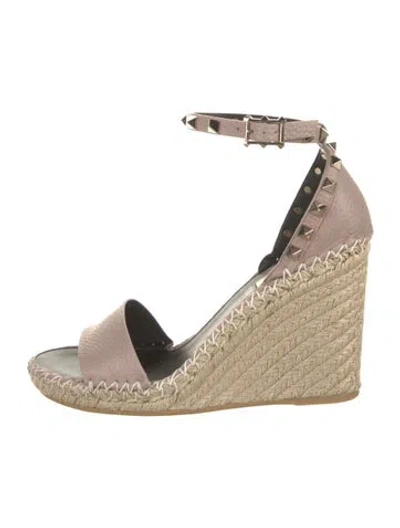 Pre-owned Valentino Garavani Leather Studded Accents Espadrilles W/ Tags In Neutral