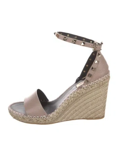 Pre-owned Valentino Garavani Leather Studded Accents Espadrilles W/ Tags In Neutral