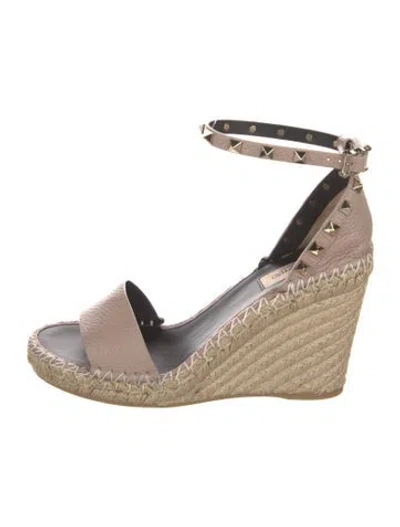 Pre-owned Valentino Garavani Leather Studded Accents Espadrilles W/ Tags In Neutral