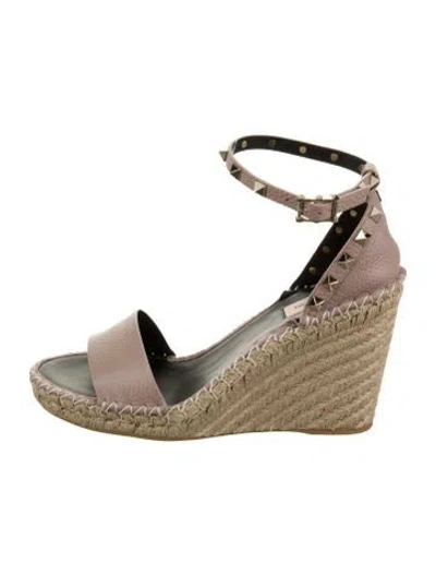 Pre-owned Valentino Garavani Leather Studded Accents Espadrilles W/ Tags In Neutral
