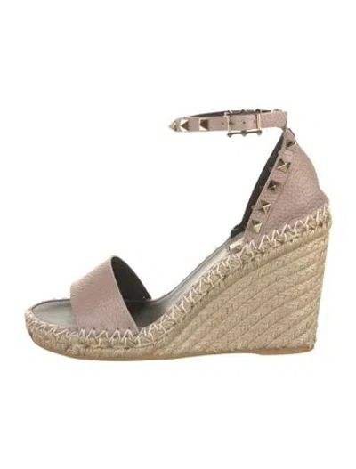 Pre-owned Valentino Garavani Leather Studded Accents Espadrilles W/ Tags In Neutrals