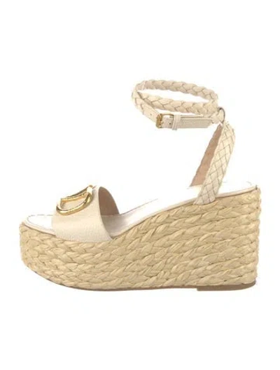 Pre-owned Valentino Garavani Leather Studded Accents Espadrilles In White