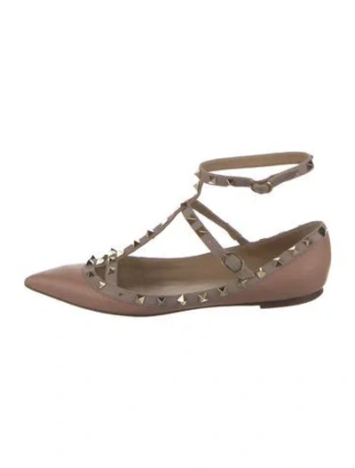 Pre-owned Valentino Garavani Leather Studded Accents Flats In Neutral