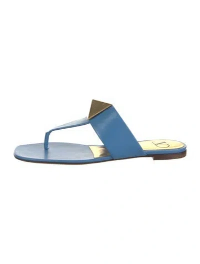 Pre-owned Valentino Garavani Leather Studded Accents Flip Flops W/ Tags In Blue