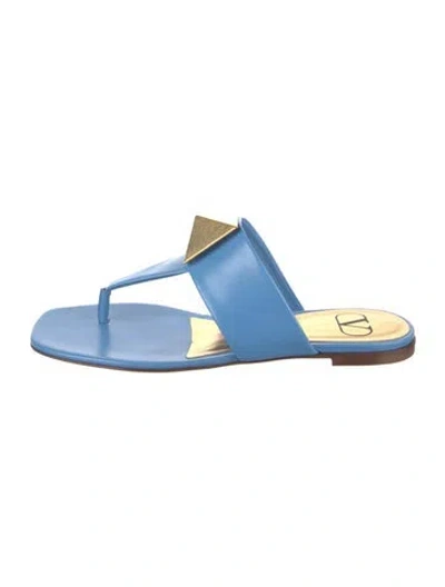 Pre-owned Valentino Garavani Leather Studded Accents Flip Flops W/ Tags In Blue