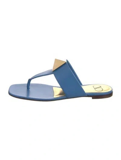 Pre-owned Valentino Garavani Leather Studded Accents Flip Flops W/ Tags In Blue