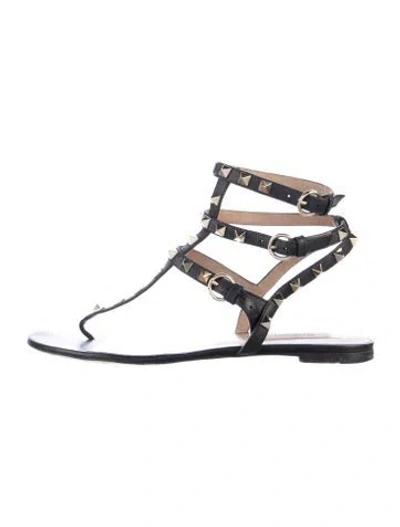 Pre-owned Valentino Garavani Leather Studded Accents Gladiator Sandals In Black