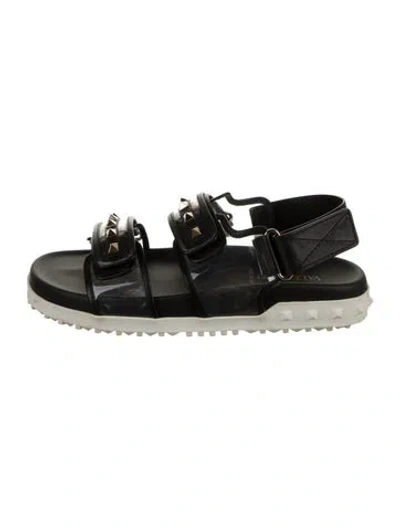 Pre-owned Valentino Garavani Leather Studded Accents Gladiator Sandals In Black
