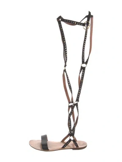 Pre-owned Valentino Garavani Leather Studded Accents Gladiator Sandals In Black