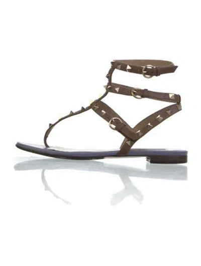 Pre-owned Valentino Garavani Leather Studded Accents Gladiator Sandals In Brown