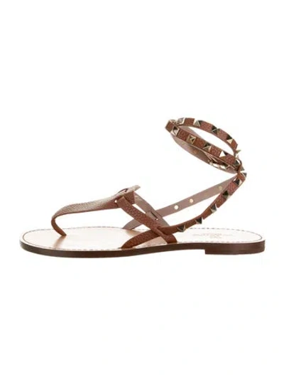 Pre-owned Valentino Garavani Leather Studded Accents Gladiator Sandals In Brown