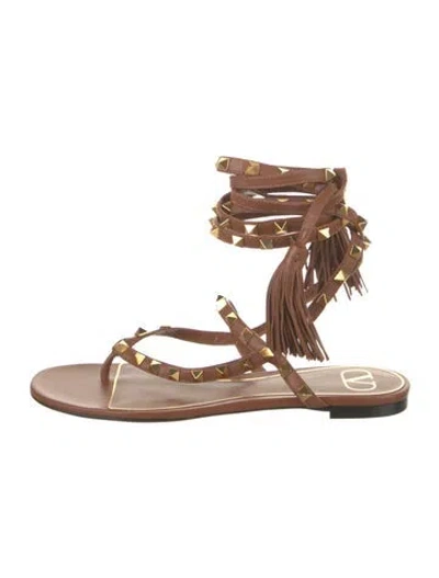 Pre-owned Valentino Garavani Leather Studded Accents Gladiator Sandals In Brown