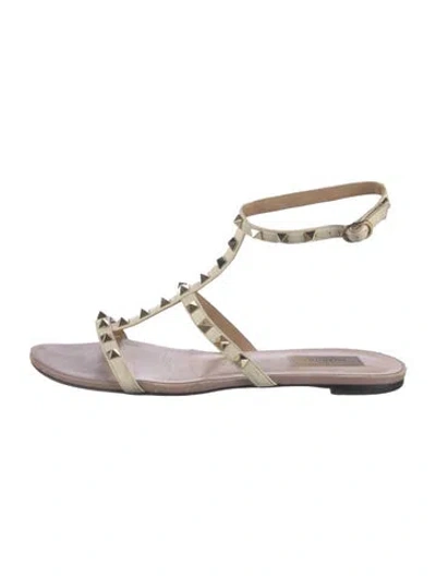 Pre-owned Valentino Garavani Leather Studded Accents Gladiator Sandals In Neutrals