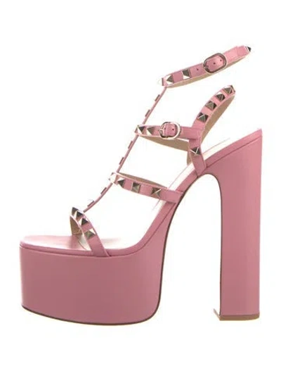 Pre-owned Valentino Garavani Leather Studded Accents Gladiator Sandals In Pink