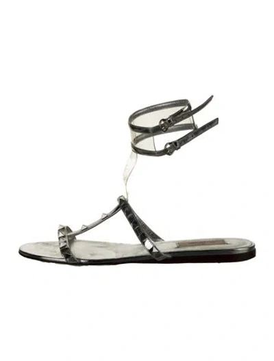 Pre-owned Valentino Garavani Leather Studded Accents Gladiator Sandals In Silver