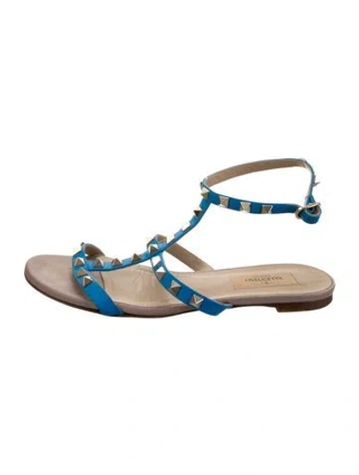 Pre-owned Valentino Garavani Leather Studded Accents Gladiator Sandals In Silver