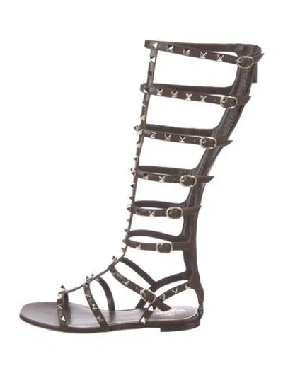 Pre-owned Valentino Garavani Leather Studded Accents Gladiator Sandals W/ Tags In Brown