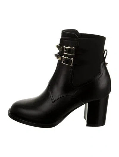 Pre-owned Valentino Garavani Leather Studded Accents Lace-up Boots In Black